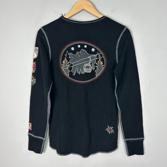 NEW Alp N Rock Black Henley Long Sleeve Top Embroidered Size Medium Women's - Picture 4 of 6
